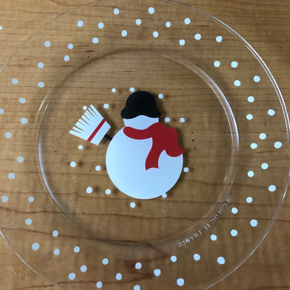 Set of Two Arcoroc France Snowman Winter Plates